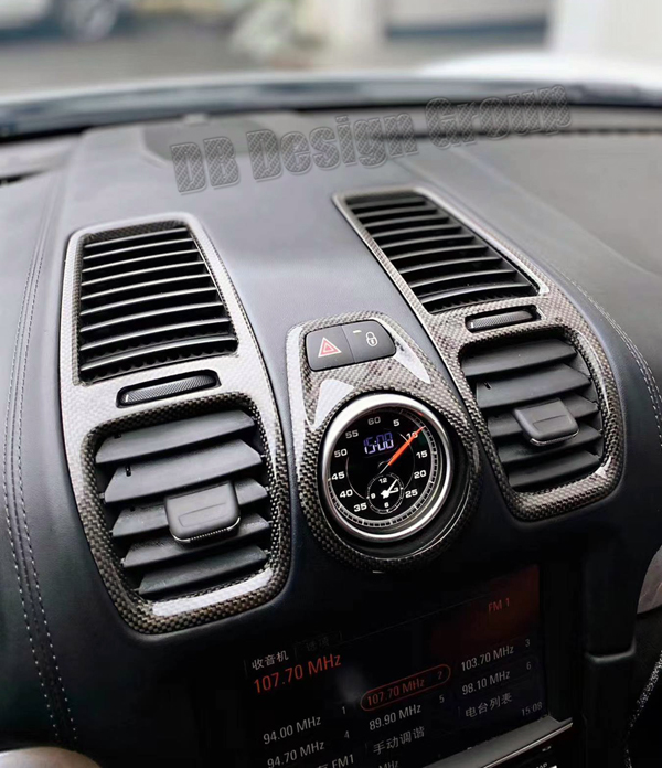  Porsche 981 carbon Chrono Uhr Verkleidung Warnblinkschalter Umrandung Blende Armaturenbrett